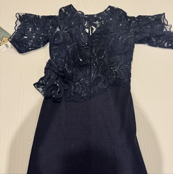 NWT! MAYA BROOKE Navy Sequin Sheer Overlay Layered Formal Dress SZ 16 Party Dres - Picture 9 of 12